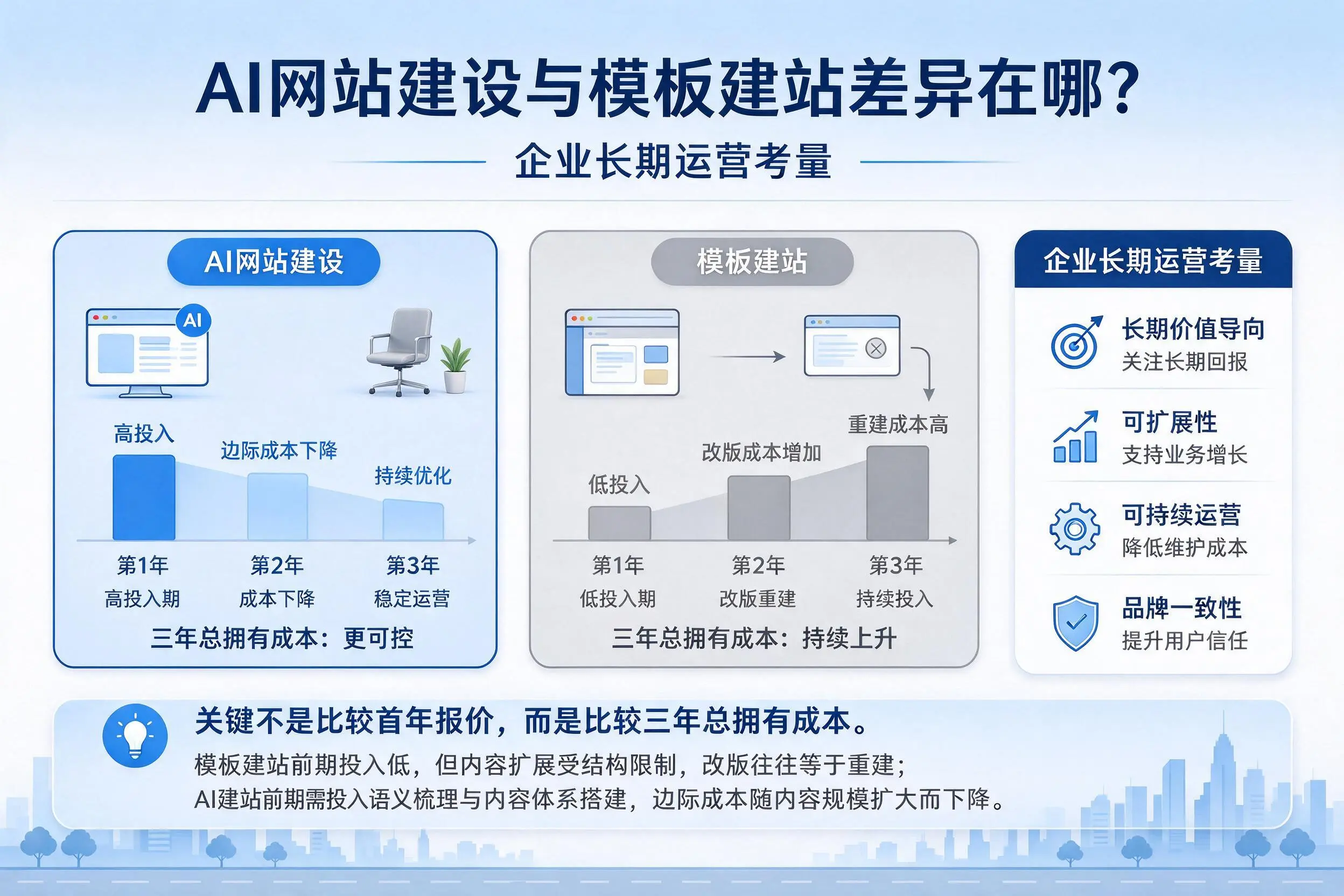AI网站建设与模板建站差异在哪?庆阳企业长期运营考量