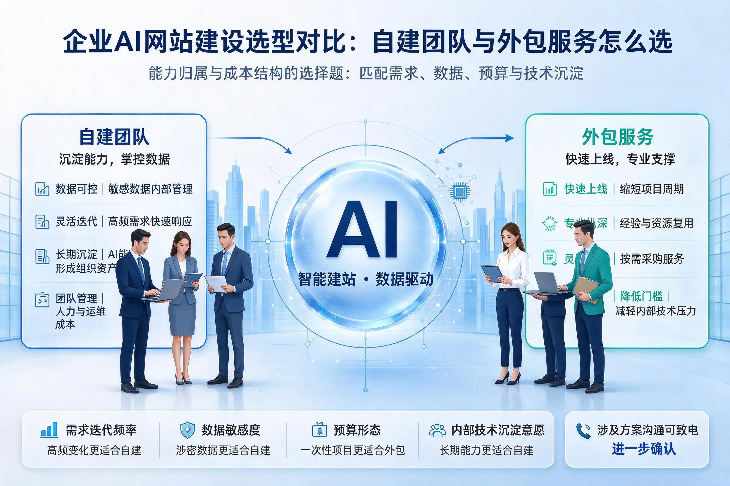 庆阳企业AI网站建设选型对比:自建团队与外包服务怎么选